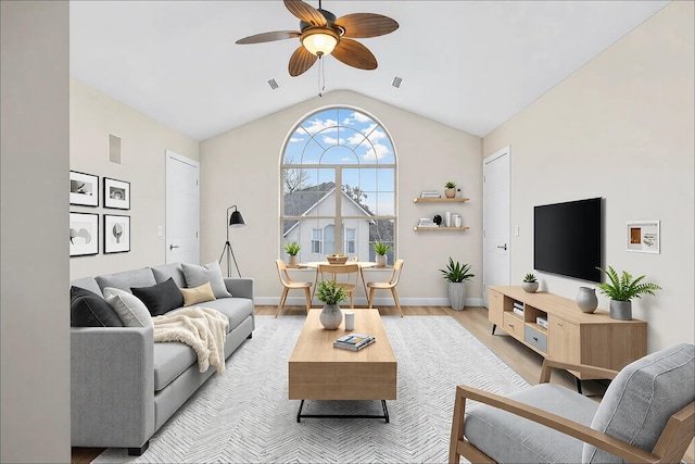 513 Leicester Ct, Franklin, TN 37067 - living area with ceiling fan, lofted ceiling, and light wood finished floors