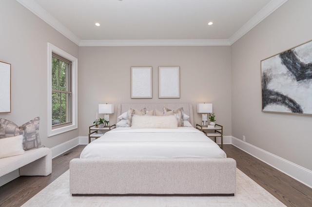 909 Gale Ln Unit A, Nashville, TN 37204 - bedroom with crown molding, dark wood-style floors, baseboards, and recessed lighting