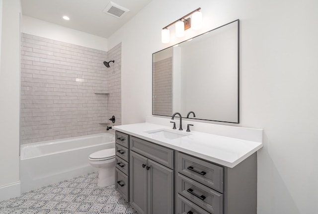 909 Gale Ln Unit A, Nashville, TN 37204 - full bath with vanity, toilet, bathing tub / shower combination, tile patterned floors, and recessed lighting