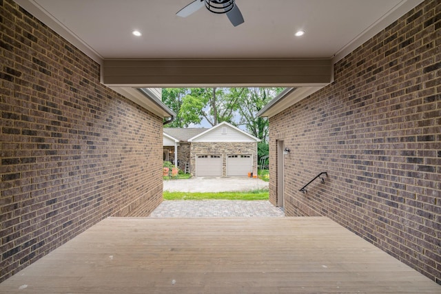 909 Gale Ln Unit A, Nashville, TN 37204 - wooden deck featuring ceiling fan, an outbuilding, and a detached garage