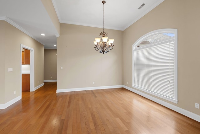 153 Magnolia Glen Cir, Manchester, TN 37355 - empty room featuring light wood-type flooring, a chandelier, ornamental molding, baseboards, and recessed lighting