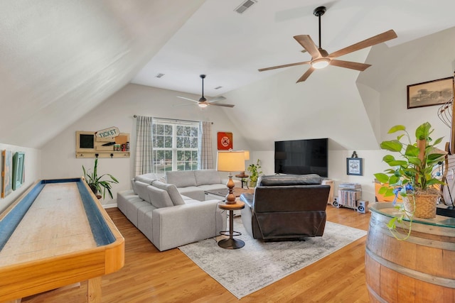 213 Hickory Trl, White House, TN 37188 - living area with ceiling fan, vaulted ceiling, and light wood-style floors