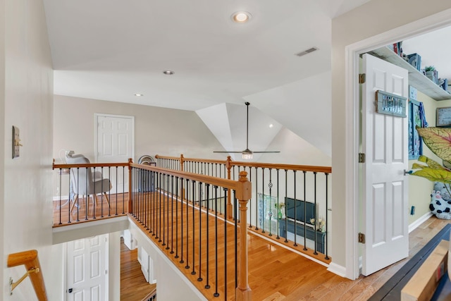 213 Hickory Trl, White House, TN 37188 - hall featuring wood finished floors, recessed lighting, an upstairs landing, and baseboards