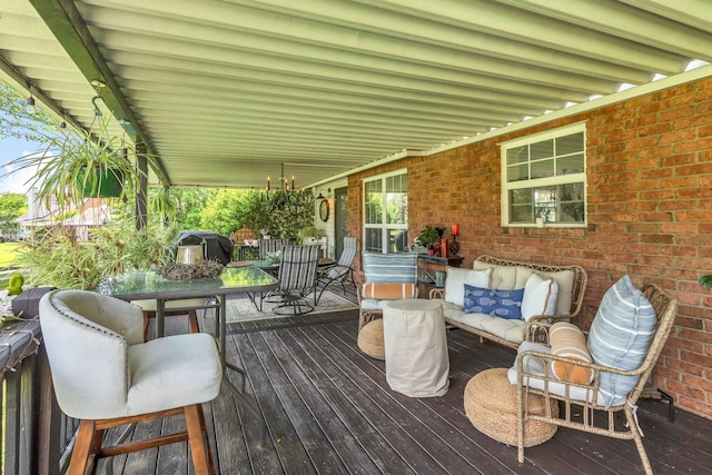 213 Hickory Trl, White House, TN 37188 - wooden terrace with outdoor dining space, outdoor lounge area, and a grill