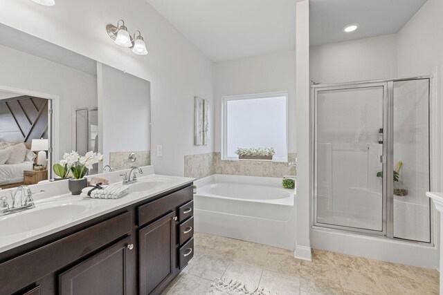 5902 Covent Ln, Smyrna, TN 37167 - full bathroom with a bath, a stall shower, double vanity, and tile patterned flooring
