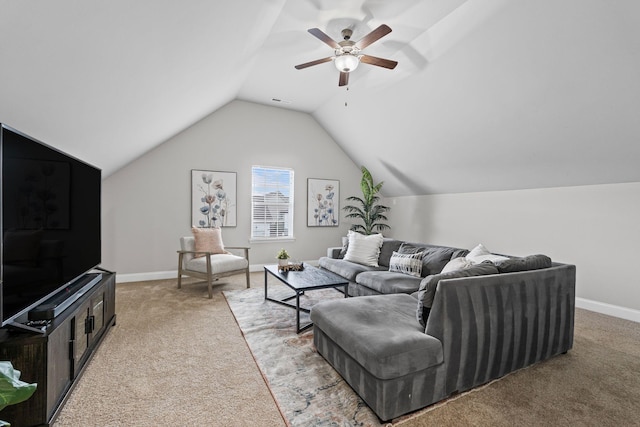 5902 Covent Ln, Smyrna, TN 37167 - living area featuring carpet, a ceiling fan, lofted ceiling, and baseboards