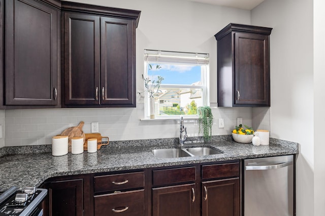 5902 Covent Ln, Smyrna, TN 37167 - kitchen featuring dishwasher, a sink, dark brown cabinets, and backsplash