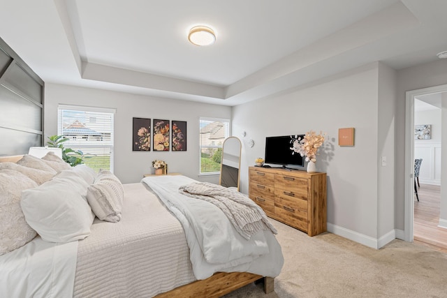 5902 Covent Ln, Smyrna, TN 37167 - bedroom with a tray ceiling, multiple windows, baseboards, and light carpet