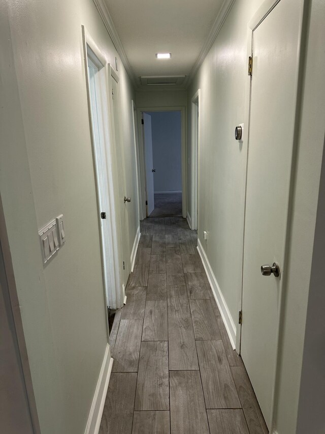 2514 Maplewood Dr, Chattanooga, TN 37421 - corridor with ornamental molding, dark wood-style floors, and baseboards