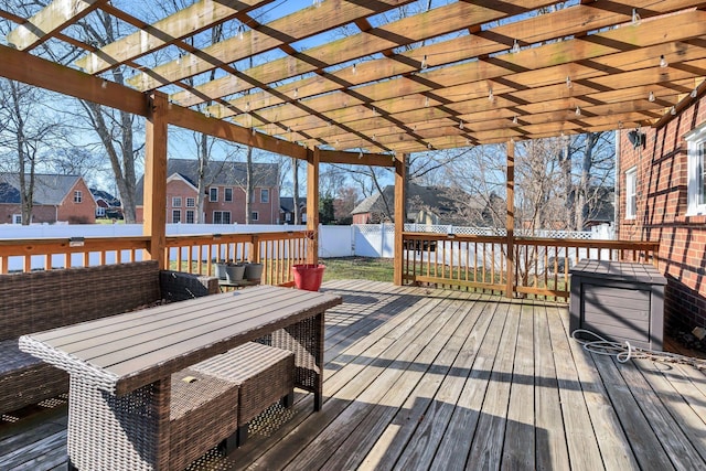 3033 Tybee Trl, Murfreesboro, TN 37127 - wooden deck with a fenced backyard, a residential view, outdoor dining area, and a pergola