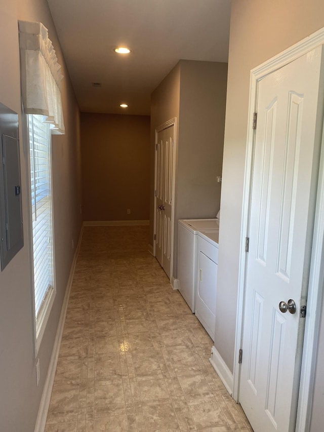 5784 Rock Springs Rd, Smyrna, TN 37167 - corridor with independent washer and dryer, electric panel, recessed lighting, baseboards, and light floors
