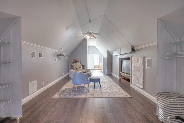5784 Rock Springs Rd, Smyrna, TN 37167 - sitting room featuring wood finished floors, baseboards, a ceiling fan, and vaulted ceiling