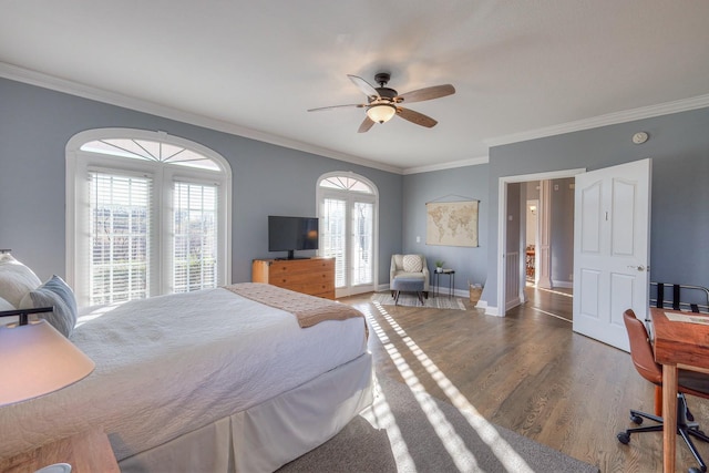 5784 Rock Springs Rd, Smyrna, TN 37167 - bedroom with wood finished floors, crown molding, baseboards, and ceiling fan