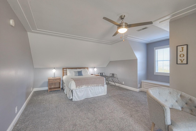 5784 Rock Springs Rd, Smyrna, TN 37167 - carpeted bedroom with baseboards, vaulted ceiling, and ceiling fan