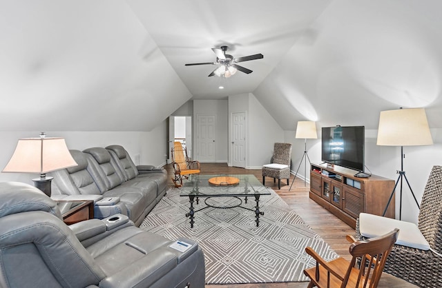 1013 Nealcrest Cir, Spring Hill, TN 37174 - living area with light wood finished floors, a ceiling fan, vaulted ceiling, and baseboards