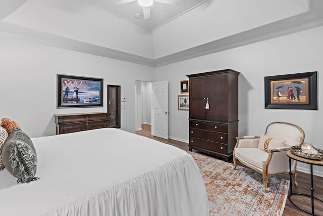 1013 Nealcrest Cir, Spring Hill, TN 37174 - bedroom with baseboards, a raised ceiling, wood finished floors, and ceiling fan