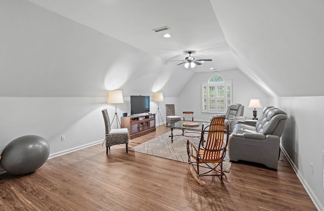 1013 Nealcrest Cir, Spring Hill, TN 37174 - living area with wood finished floors, lofted ceiling, a ceiling fan, and baseboards