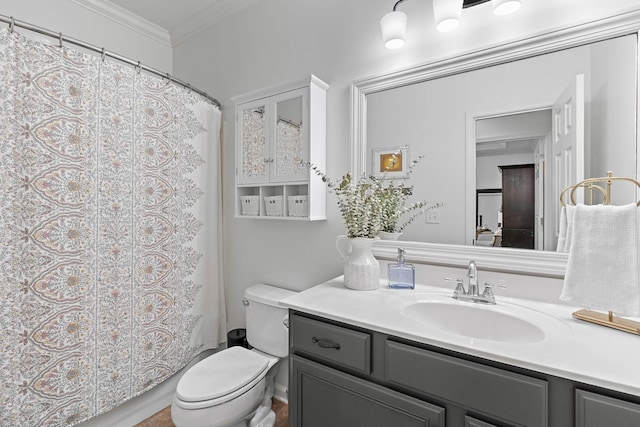 1013 Nealcrest Cir, Spring Hill, TN 37174 - bathroom featuring ornamental molding, toilet, vanity, and curtained shower