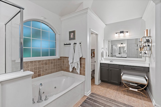 1013 Nealcrest Cir, Spring Hill, TN 37174 - bathroom with toilet, a whirlpool tub, tile patterned floors, and vanity