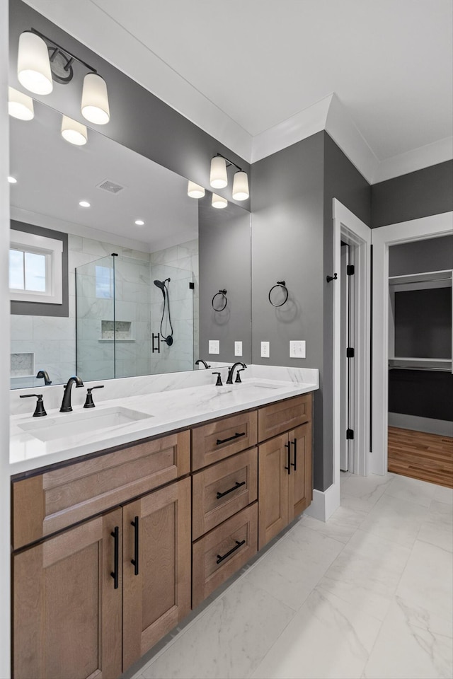 264 Goose Creek Cir, Soddy Daisy, TN 37379 - bathroom featuring a stall shower and double vanity