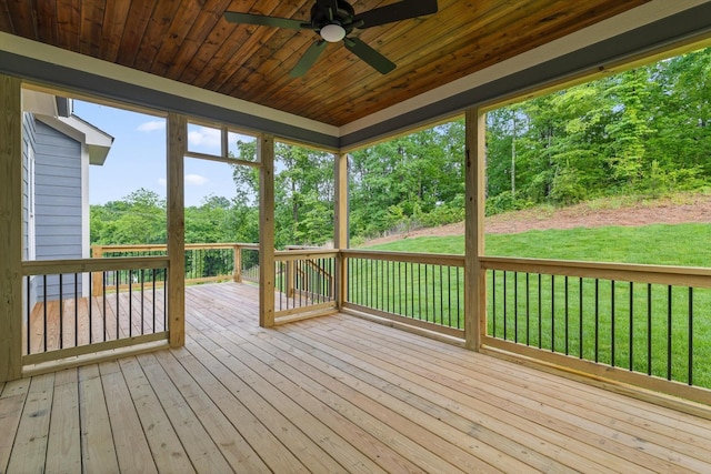 264 Goose Creek Cir, Soddy Daisy, TN 37379 - wooden deck featuring a ceiling fan, a yard, and view of scattered trees