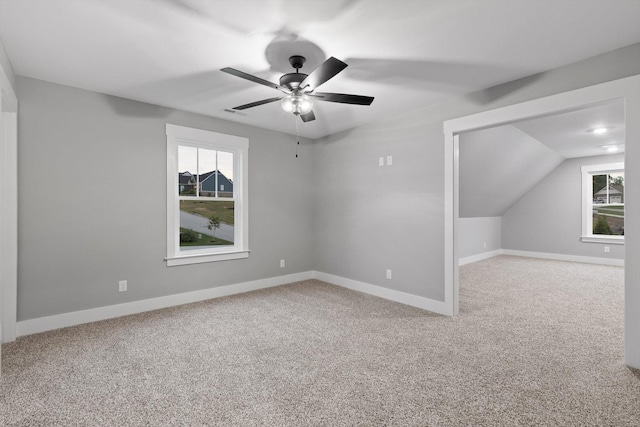 264 Goose Creek Cir, Soddy Daisy, TN 37379 - additional living space featuring carpet floors, a ceiling fan, baseboards, and vaulted ceiling