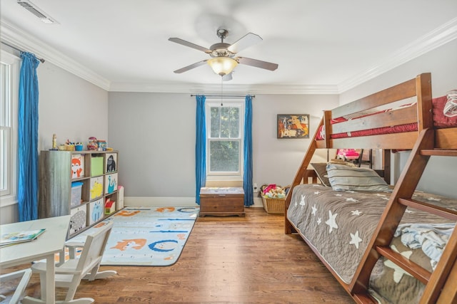 5432 Parker Branch Rd, Franklin, TN 37064 - bedroom with ornamental molding, wood finished floors, baseboards, and ceiling fan