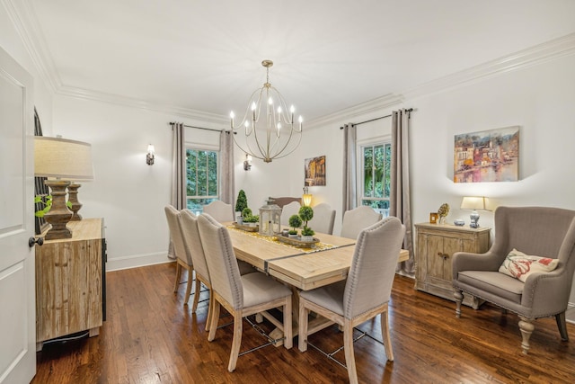 5432 Parker Branch Rd, Franklin, TN 37064 - dining space with a chandelier, plenty of natural light, dark wood-style flooring, crown molding, and baseboards