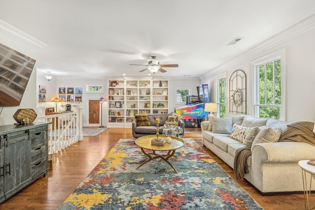 5432 Parker Branch Rd, Franklin, TN 37064 - living area featuring crown molding, ceiling fan, and wood finished floors