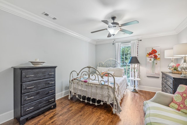 5432 Parker Branch Rd, Franklin, TN 37064 - bedroom with baseboards, wood finished floors, ornamental molding, and a ceiling fan