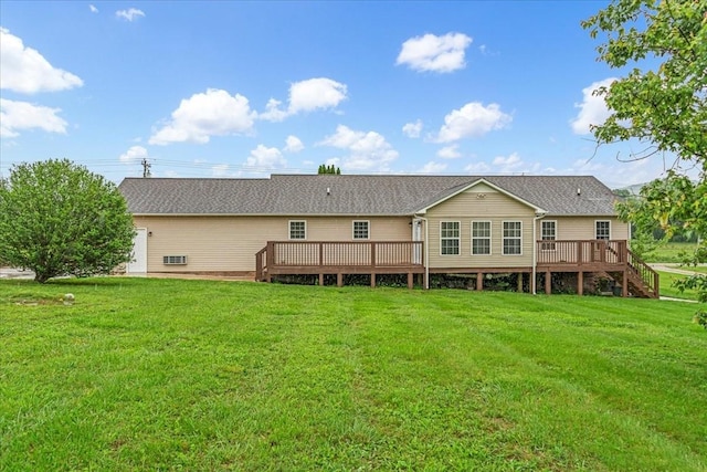 205 Jackson St, Cowan, TN 37318 - rear view of house featuring a wooden deck, a lawn, and stairs