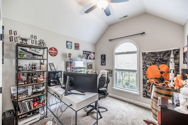 1461 Round Rock Dr, Murfreesboro, TN 37128 - carpeted office featuring vaulted ceiling, plenty of natural light, and ceiling fan