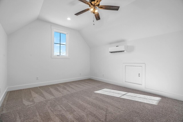 4455 Knox Ln, Cookeville, TN 38506 - additional living space with a wall mounted air conditioner, carpet flooring, vaulted ceiling, baseboards, and ceiling fan