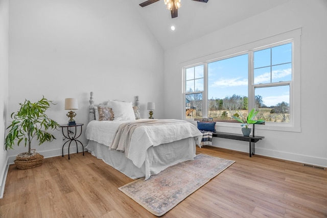 4455 Knox Ln, Cookeville, TN 38506 - bedroom featuring light wood-style floors, baseboards, a ceiling fan, high vaulted ceiling, and recessed lighting