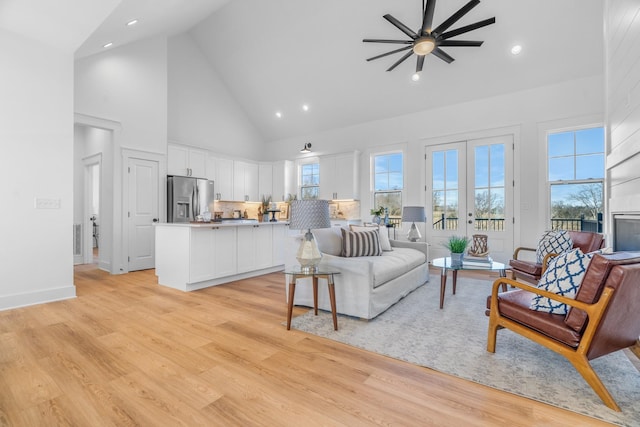 4455 Knox Ln, Cookeville, TN 38506 - living room with high vaulted ceiling, ceiling fan, recessed lighting, and light wood-type flooring