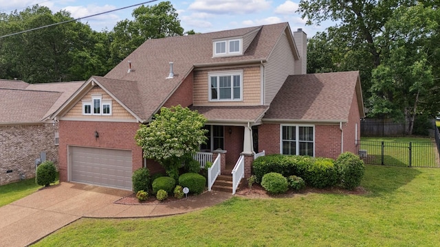 3045 Cairns Dr W, Mount Juliet, TN 37122 - view of front of house featuring covered porch, concrete driveway, a chimney, brick siding, and roof with shingles