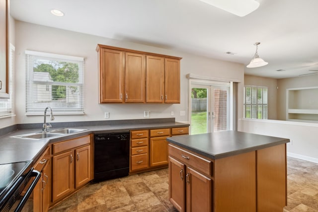 3045 Cairns Dr W, Mount Juliet, TN 37122 - kitchen with black appliances, dark countertops, brown cabinets, and recessed lighting
