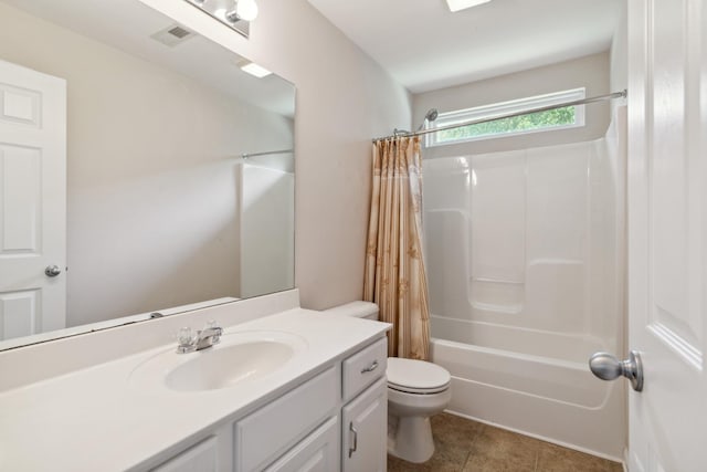 3045 Cairns Dr W, Mount Juliet, TN 37122 - full bathroom with toilet, vanity, shower / bathtub combination with curtain, and tile patterned floors