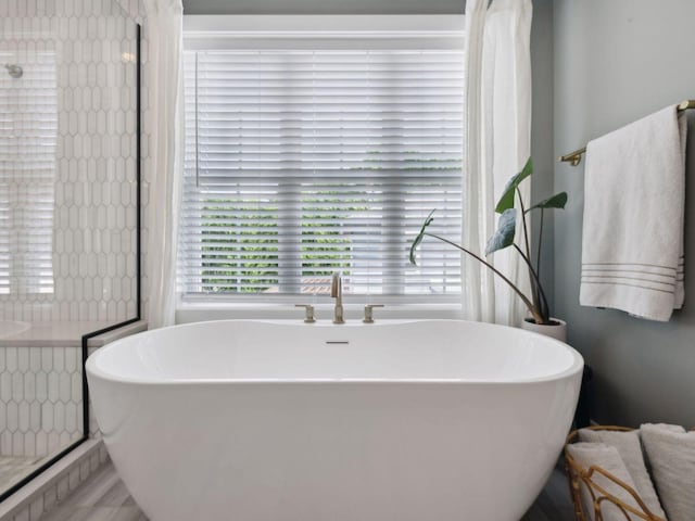 bathroom with a freestanding bath