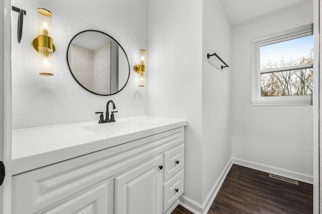 124 Tom Link Rd, Cottontown, TN 37048 - bathroom featuring baseboards, wood finished floors, and vanity