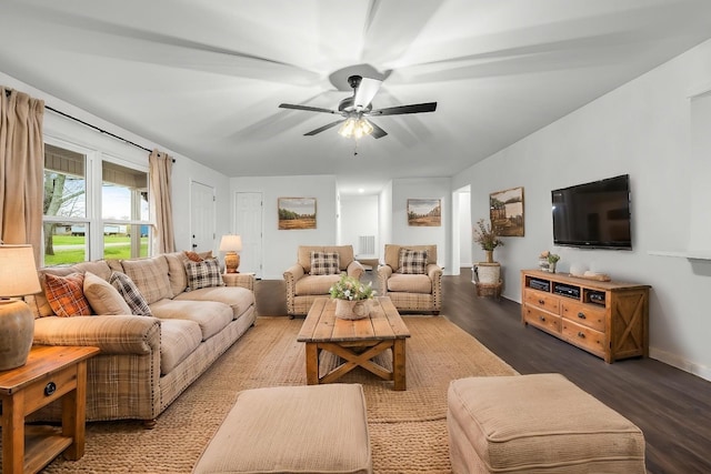 124 Tom Link Rd, Cottontown, TN 37048 - living area with wood finished floors, ceiling fan, and baseboards