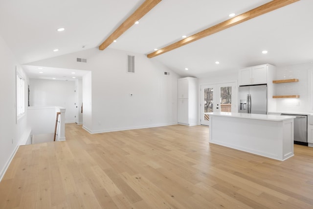 208 Roberta Dr, Hendersonville, TN 37075 - unfurnished living room featuring light wood finished floors, recessed lighting, french doors, and baseboards