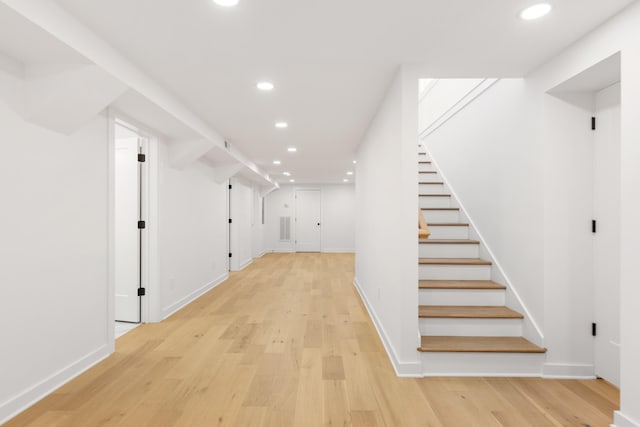 208 Roberta Dr, Hendersonville, TN 37075 - hallway with recessed lighting, light wood-style floors, stairway, and baseboards