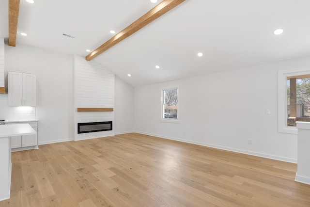 208 Roberta Dr, Hendersonville, TN 37075 - unfurnished living room with light wood-style floors, a fireplace, baseboards, and recessed lighting