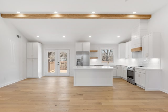 208 Roberta Dr, Hendersonville, TN 37075 - kitchen featuring stainless steel appliances, white cabinetry, french doors, and recessed lighting