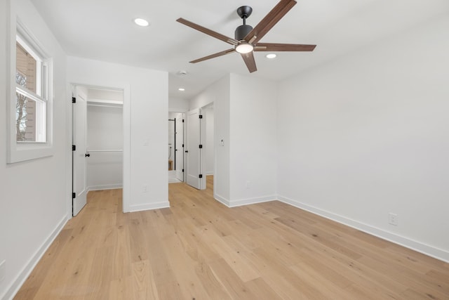 208 Roberta Dr, Hendersonville, TN 37075 - unfurnished bedroom featuring recessed lighting, baseboards, light wood-style flooring, a spacious closet, and ceiling fan