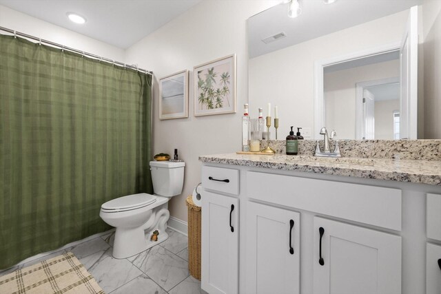 3983 Inlet Loop, Chattanooga, TN 37416 - full bath featuring toilet, vanity, marble look tiles, baseboards, and a shower with curtain