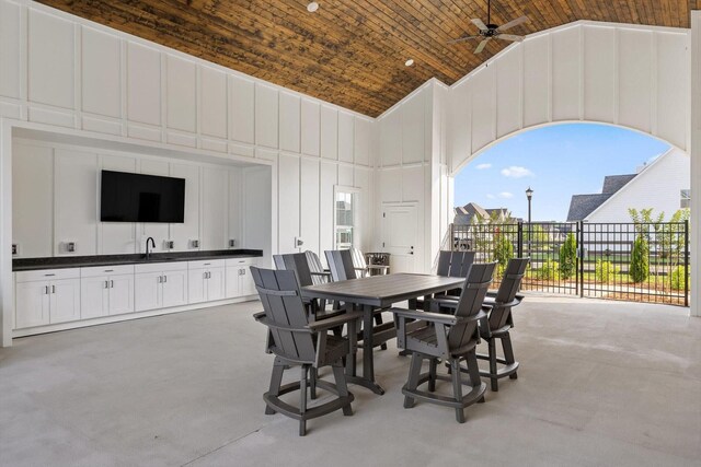 3983 Inlet Loop, Chattanooga, TN 37416 - dining space featuring high vaulted ceiling, a ceiling fan, wooden ceiling, and a decorative wall