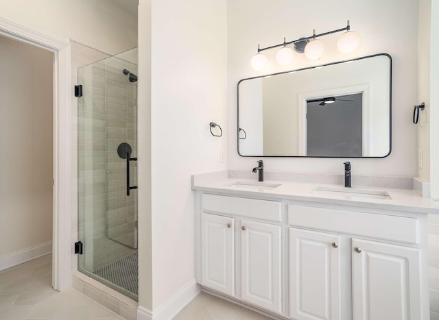 3038 Oxford Glen Dr, Franklin, TN 37067 - full bath featuring a shower stall, tile patterned floors, and double vanity