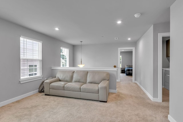 1610 Shenstone Dr, Smyrna, TN 37167 - living room with light carpet, baseboards, and recessed lighting